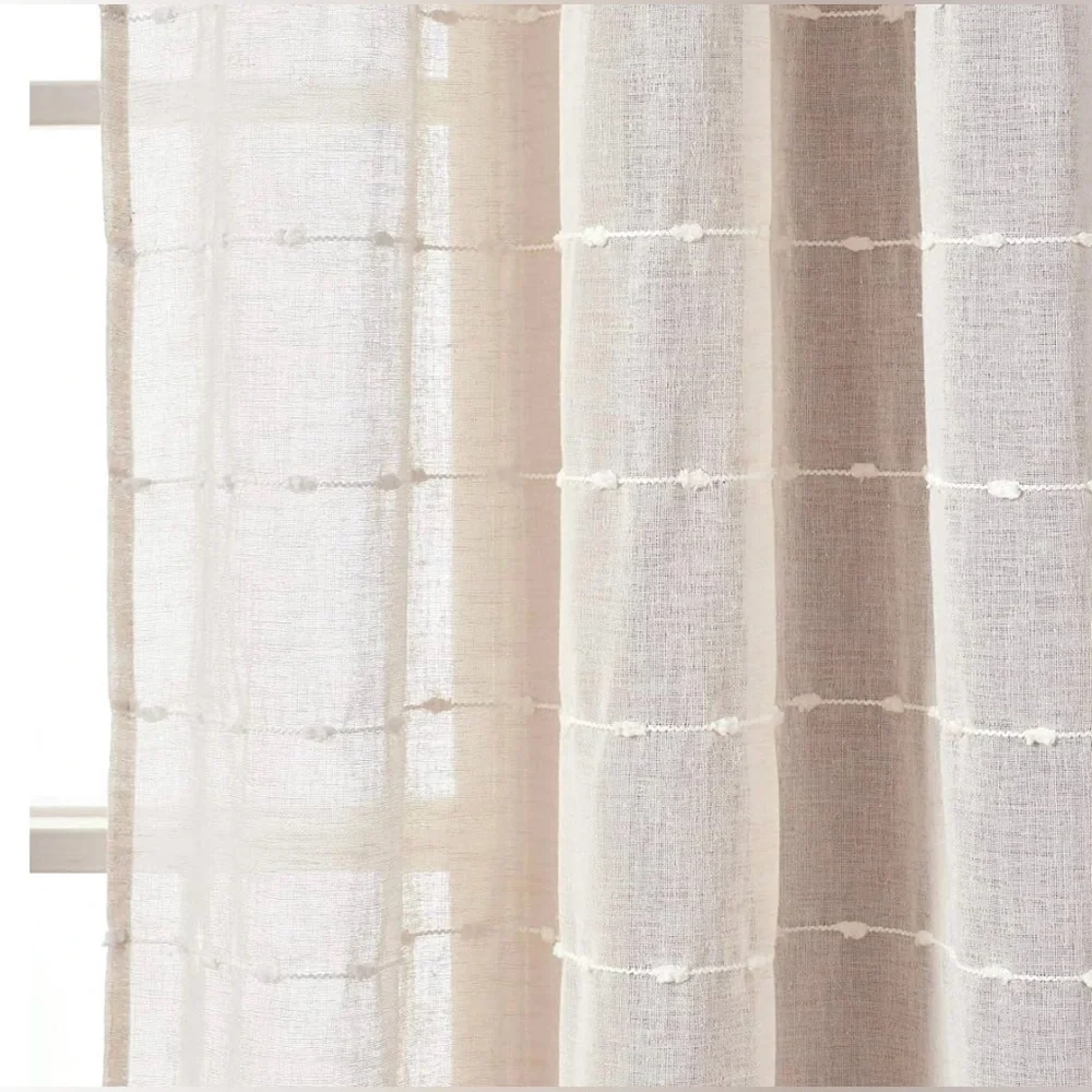 Lush Decor Farmhouse Textured Grommet Sheer Window Curtain Panel Pair 95